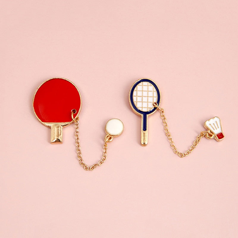 Fashion Cartoon Badminton Brooch pin Badge Sports Equipment table Tennis Fashion Jewelry Wholesale Gift athletes