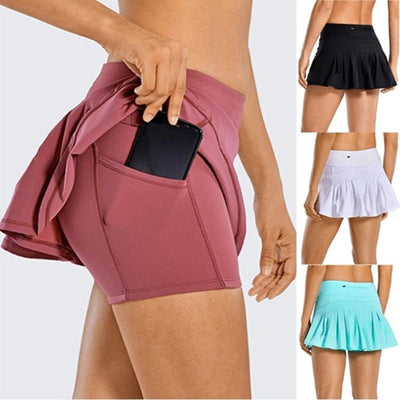 Women 2-In-1 Tennis Skorts Athletic Sports Running Pleated Golf Skirts Shorts