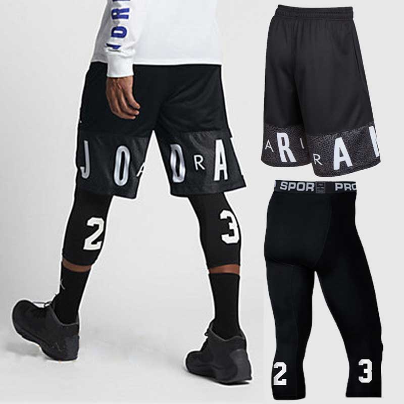 Men Basketball Sets Sport Gym QUICK-DRY Workout Board Shorts + Tights For Male