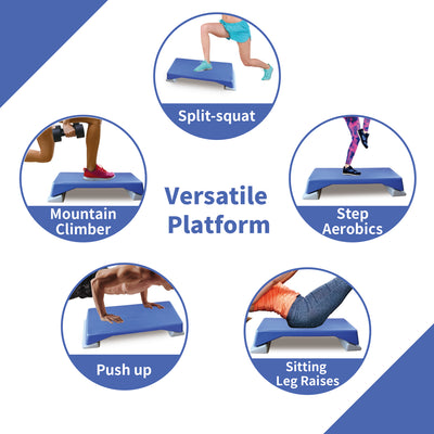 Aerobics Step Platform Height-Adjustable Fitness Equipment Stepper Trainer Exercise Step Platform Sliding Lifting Pad Blue