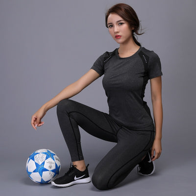 Sexy Yoga Set sports wear for women gym TShirt + Pants Breathable Gym Workout Clothes Compressed Yoga Leggings Sport Suit