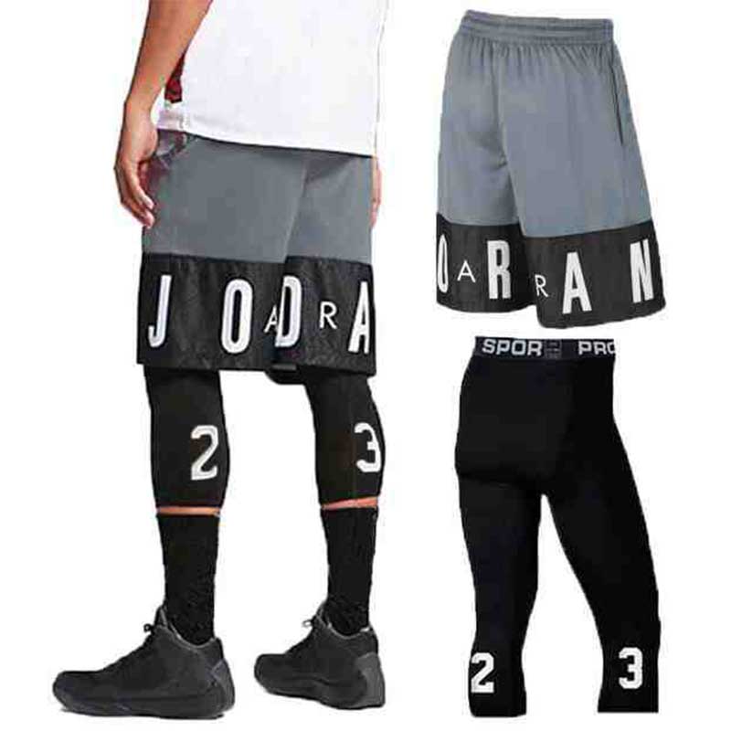 Men Basketball Sets Sport Gym QUICK-DRY Workout Board Shorts + Tights For Male