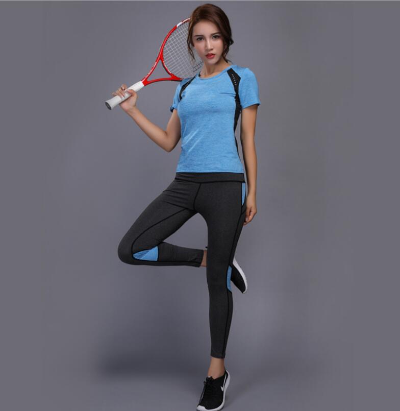 Sexy Yoga Set sports wear for women gym TShirt + Pants Breathable Gym Workout Clothes Compressed Yoga Leggings Sport Suit