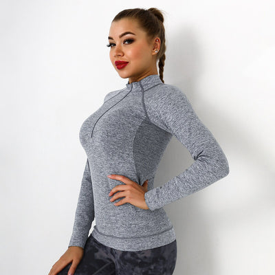 Running Sports Top Women Long Sleeve Zipper Pocket Gym Shirt Fitness Sweater Workout Athletic Active Quick Drying Yoga Blouse