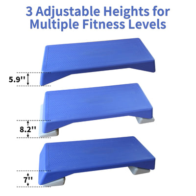 Aerobics Step Platform Height-Adjustable Fitness Equipment Stepper Trainer Exercise Step Platform Sliding Lifting Pad Blue