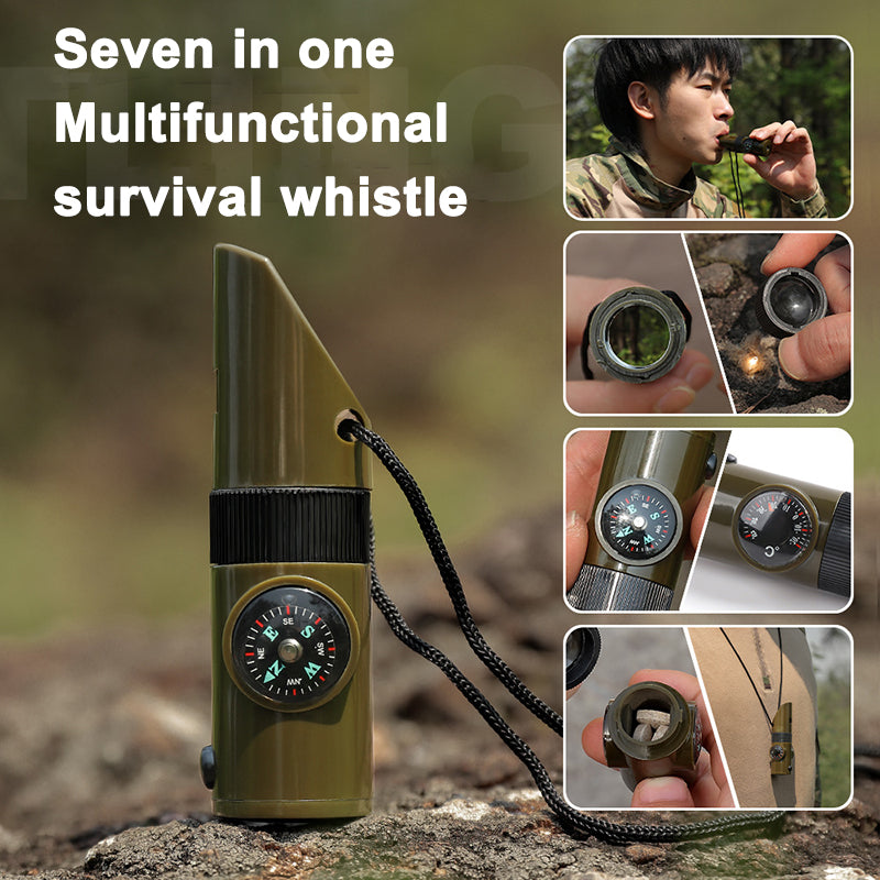 7 in 1 Survival Whistles Survival Whistle Emergency Emergency Whistles with Compass and Thermometer for Outdoor Hiking Camping