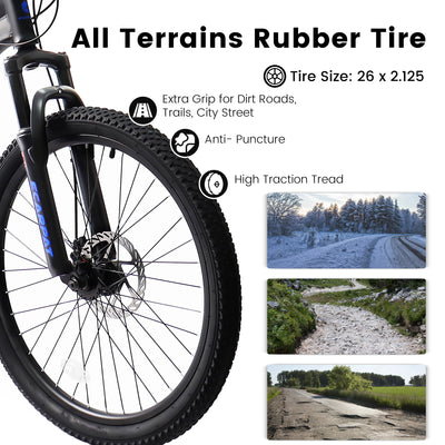 A2660 Ecarpat Mountain Bike 26 inch Wheel Carbon Steel Frame Disc Brake Thumb Shift Front Fork Rear Shock Absorber Bicycle