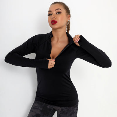 Running Sports Top Women Long Sleeve Zipper Pocket Gym Shirt Fitness Sweater Workout Athletic Active Quick Drying Yoga Blouse