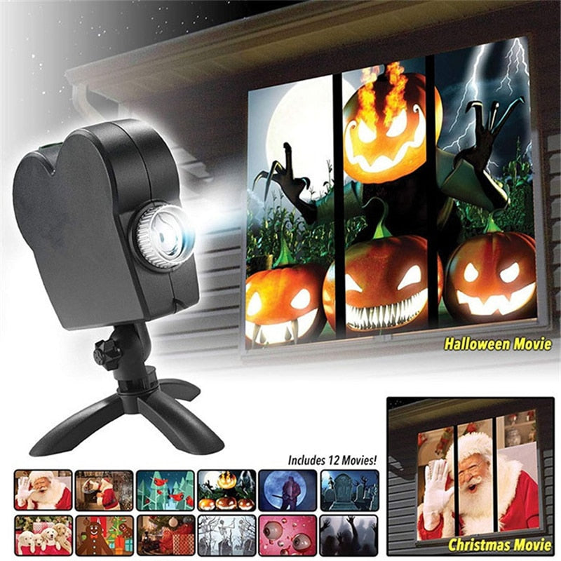 Christmas Halloween Laser window Projector 12 Movies Mini window wonderland Projector Indoor Outdoor Christmas Projector for Kids