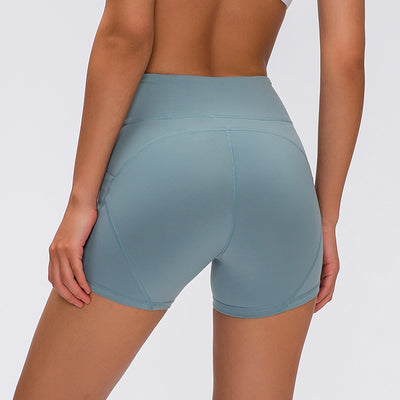 Anti-sweat Plain Sport Athletic Shorts Women High Waisted Soft Cotton Feel Fitness Yoga Shorts with Two Side Pocket