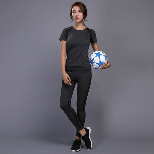 Sexy Yoga Set sports wear for women gym TShirt + Pants Breathable Gym Workout Clothes Compressed Yoga Leggings Sport Suit