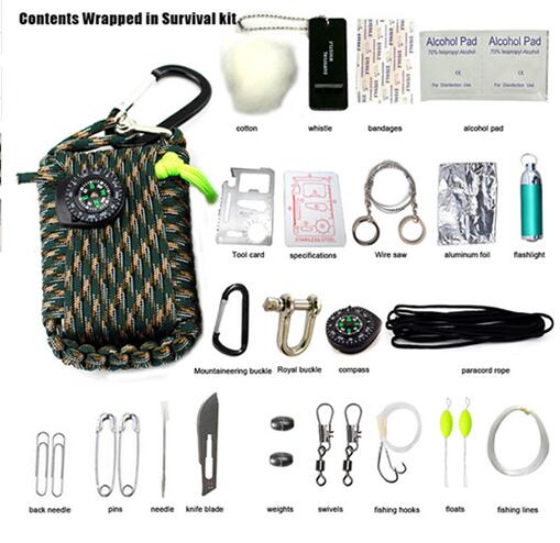 29 in 1 SOS Emergency Equipment bag field survival box self-help for Camping Hiking saw/fire