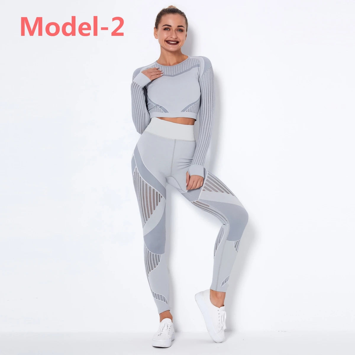 Women Seamless Gym Sets High Waist Gym Mesh Leggings Shirts Suit Long Sleeve Fitness Workout Sports Running Thin Sport Sets