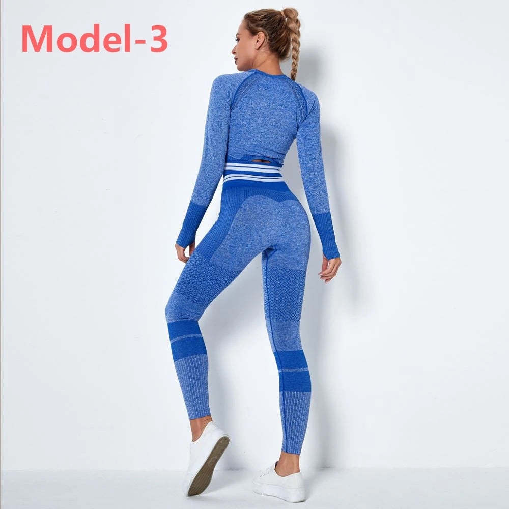 Women Seamless Gym Sets High Waist Gym Mesh Leggings Shirts Suit Long Sleeve Fitness Workout Sports Running Thin Sport Sets