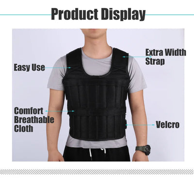 30KG Loading Weight Vest For Boxing Weight Training Workout Fitness Gym Equipment Adjustable Waistcoat Jacket Sand Clothing