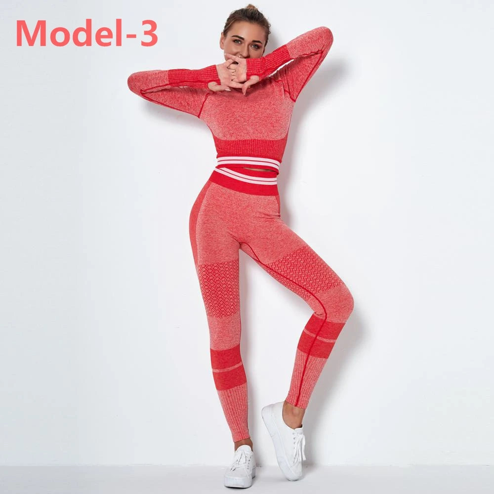 Women Seamless Gym Sets High Waist Gym Mesh Leggings Shirts Suit Long Sleeve Fitness Workout Sports Running Thin Sport Sets