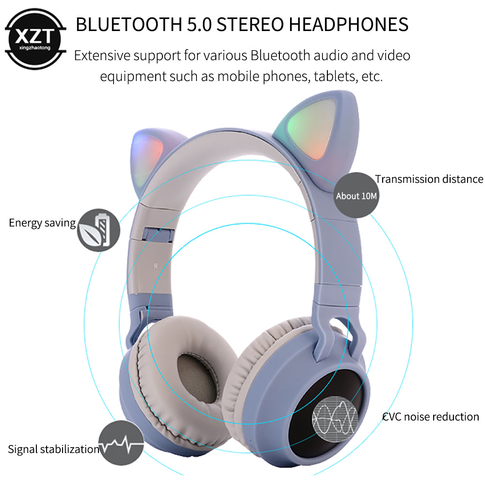 Foldable Super bass cat ear bluetooth wireless headphones