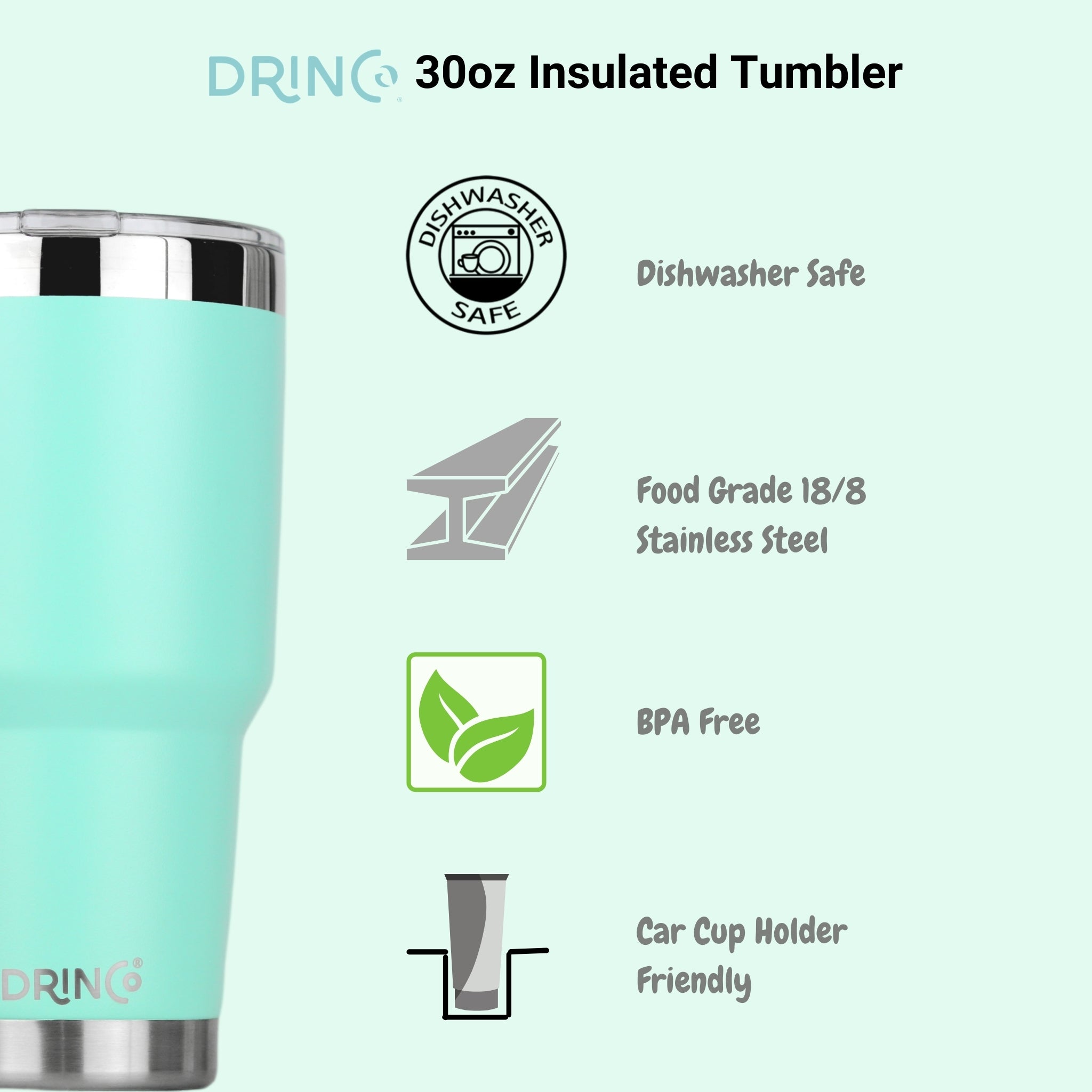 DRINCO® 30oz Insulated Tumbler Spill Proof Lid w/2 Straws (Teal)