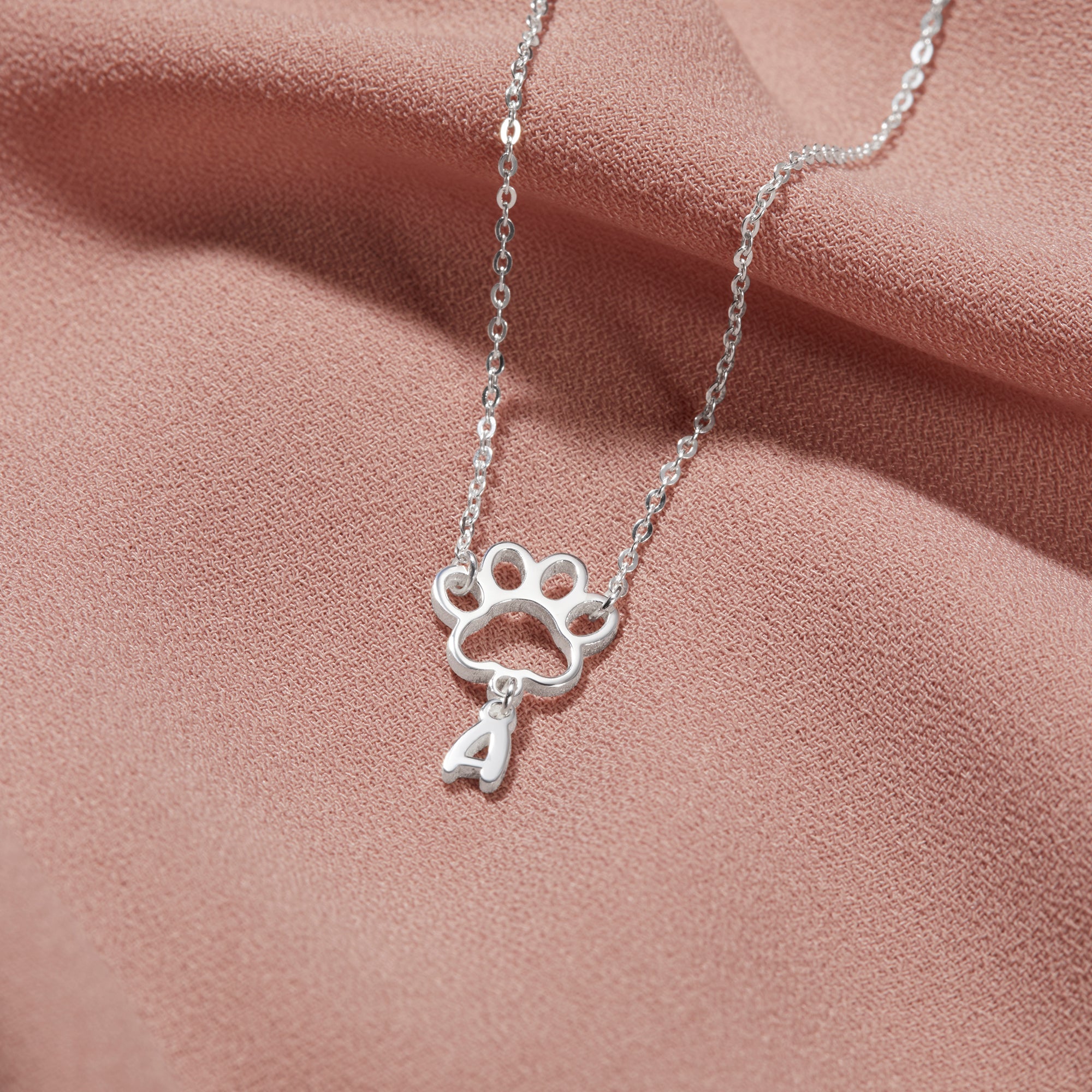 Pet Initial Necklace, Dog Cat Mom Gift, Paw Print Necklace, Pet Lover